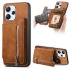 For Redmi 12 / Note 12R / Poco M6 Pro 5G Retro MagSafe Zipper Wallet Card Bag Back Phone Case(Brown) - 1