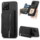 For Xiaomi 13T / 13T Pro Retro MagSafe Zipper Wallet Card Bag Back Phone Case(Black) - 1