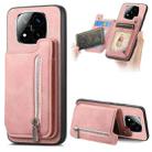 For Redmi Note 14 Pro 5G Retro MagSafe Zipper Wallet Card Bag Back Phone Case(Pink) - 1