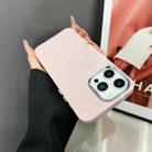 For iPhone 11 Pro Max Wave MagSafe Silver Lens Frame TPU Phone Case(Pink) - 1