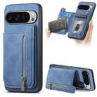 For Google Pixel 9 Pro XL Retro MagSafe Zipper Wallet Card Bag Back Phone Case(Blue) - 1