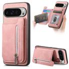 For Google Pixel 9 Pro XL Retro MagSafe Zipper Wallet Card Bag Back Phone Case(Pink) - 1