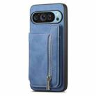 For Google Pixel 8a Retro MagSafe Zipper Wallet Card Bag Back Phone Case(Blue) - 2