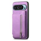 For Google Pixel 8a Retro MagSafe Zipper Wallet Card Bag Back Phone Case(Purple) - 2