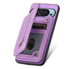 For Google Pixel 8a Retro MagSafe Zipper Wallet Card Bag Back Phone Case(Purple) - 3