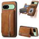 For Google Pixel 8a Retro MagSafe Zipper Wallet Card Bag Back Phone Case(Brown) - 1