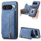 For Google Pixel 8 Pro Retro MagSafe Zipper Wallet Card Bag Back Phone Case(Blue) - 1