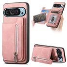 For Google Pixel 8 Pro Retro MagSafe Zipper Wallet Card Bag Back Phone Case(Pink) - 1