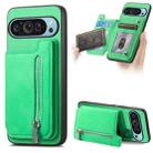 For Google Pixel 8 Pro Retro MagSafe Zipper Wallet Card Bag Back Phone Case(Green) - 1