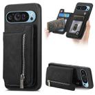 For Google Pixel 8 Pro Retro MagSafe Zipper Wallet Card Bag Back Phone Case(Black) - 1