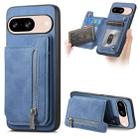 For Google Pixel 8 Retro MagSafe Zipper Wallet Card Bag Back Phone Case(Blue) - 1