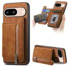 For Google Pixel 8 Retro MagSafe Zipper Wallet Card Bag Back Phone Case(Brown) - 1