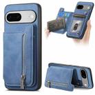 For Google Pixel 7a Retro MagSafe Zipper Wallet Card Bag Back Phone Case(Blue) - 1