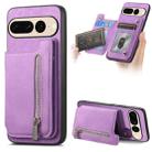 For Google Pixel 7 Pro Retro MagSafe Zipper Wallet Card Bag Back Phone Case(Purple) - 1