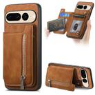 For Google Pixel 7 Pro Retro MagSafe Zipper Wallet Card Bag Back Phone Case(Brown) - 1