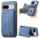 For Google Pixel 7 Retro MagSafe Zipper Wallet Card Bag Back Phone Case(Blue) - 1