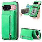 For Google Pixel 9 / 9 Pro Retro MagSafe Zipper Wallet Card Bag Back Phone Case(Green) - 1