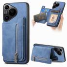 For Huawei Pura 70 Pro+ Retro MagSafe Zipper Wallet Card Bag Back Phone Case(Blue) - 1