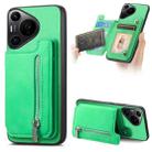 For Huawei Pura 70 Pro+ Retro MagSafe Zipper Wallet Card Bag Back Phone Case(Green) - 1