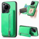 For Huawei Pura 70 Ultra Retro MagSafe Zipper Wallet Card Bag Back Phone Case(Green) - 1