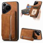 For Huawei Pura 70 Retro MagSafe Zipper Wallet Card Bag Back Phone Case(Brown) - 1