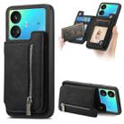 For Realme GT Neo5 SE 5G Retro MagSafe Zipper Wallet Card Bag Back Phone Case(Black) - 1