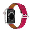 For Apple Watch 46mm / 49mm / 45mm / 44mm Classic Connector Buckle Slim Cow Real Leather Watch Band(Rose Red) - 3