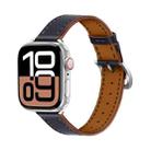 For Apple Watch 46mm / 49mm / 45mm / 44mm Classic Connector Buckle Slim Cow Real Leather Watch Band(Dark Blue) - 1