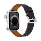 For Apple Watch 46mm / 49mm / 45mm / 44mm Classic Connector Buckle Slim Cow Real Leather Watch Band(Dark Blue) - 3