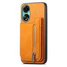 For OPPO Reno12 Global Retro MagSafe Zipper Wallet Card Bag Back Phone Case(Yellow) - 2