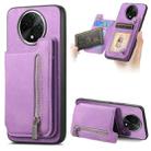 For OPPO A3 Pro Retro MagSafe Zipper Wallet Card Bag Back Phone Case(Purple) - 1