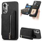 For OPPO Reno11 Global Retro MagSafe Zipper Wallet Card Bag Back Phone Case(Black) - 1