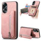 For OPPO A58 4G Retro MagSafe Zipper Wallet Card Bag Back Phone Case(Pink) - 1