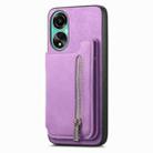 For OPPO A58 4G Retro MagSafe Zipper Wallet Card Bag Back Phone Case(Purple) - 2