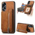 For OPPO A58 4G Retro MagSafe Zipper Wallet Card Bag Back Phone Case(Brown) - 1