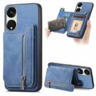 For OPPO Reno8 T / A1 Pro Retro MagSafe Zipper Wallet Card Bag Back Phone Case(Blue) - 1