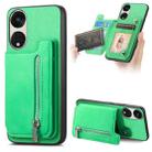 For OPPO Reno8 T / A1 Pro Retro MagSafe Zipper Wallet Card Bag Back Phone Case(Green) - 1