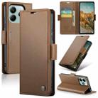 For Redmi Note 14 5G CaseMe 023 Butterfly Buckle Litchi Texture RFID Anti-theft Leather Phone Case(Brown) - 1