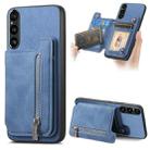 For Sony Xperia 1 V Retro MagSafe Zipper Wallet Card Bag Back Phone Case(Blue) - 1