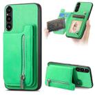 For Sony Xperia 1 V Retro MagSafe Zipper Wallet Card Bag Back Phone Case(Green) - 1