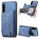 For Sony Xperia 10 V Retro MagSafe Zipper Wallet Card Bag Back Phone Case(Blue) - 1