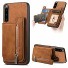 For Sony Xperia 10 V Retro MagSafe Zipper Wallet Card Bag Back Phone Case(Brown) - 1