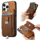 For iPhone 16 Pro Retro Magsafe Cross Leather Pull-Out Card Bag Back Phone Case(Brown) - 1