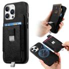 For iPhone 16 Pro Retro Magsafe Cross Leather Pull-Out Card Bag Back Phone Case(Black) - 1