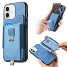 For iPhone 16 Plus Retro Magsafe Cross Leather Pull-Out Card Bag Back Phone Case(Blue) - 1