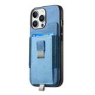 For iPhone 16 Retro Magsafe Cross Leather Pull-Out Card Bag Back Phone Case(Blue) - 2