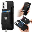 For iPhone 16 Retro Magsafe Cross Leather Pull-Out Card Bag Back Phone Case(Black) - 1