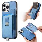 For iPhone 15 Pro max Retro Magsafe Cross Leather Pull-Out Card Bag Back Phone Case(Blue) - 1