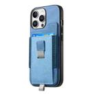 For iPhone 15 Pro max Retro Magsafe Cross Leather Pull-Out Card Bag Back Phone Case(Blue) - 2