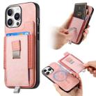 For iPhone 15 Pro max Retro Magsafe Cross Leather Pull-Out Card Bag Back Phone Case(Pink) - 1